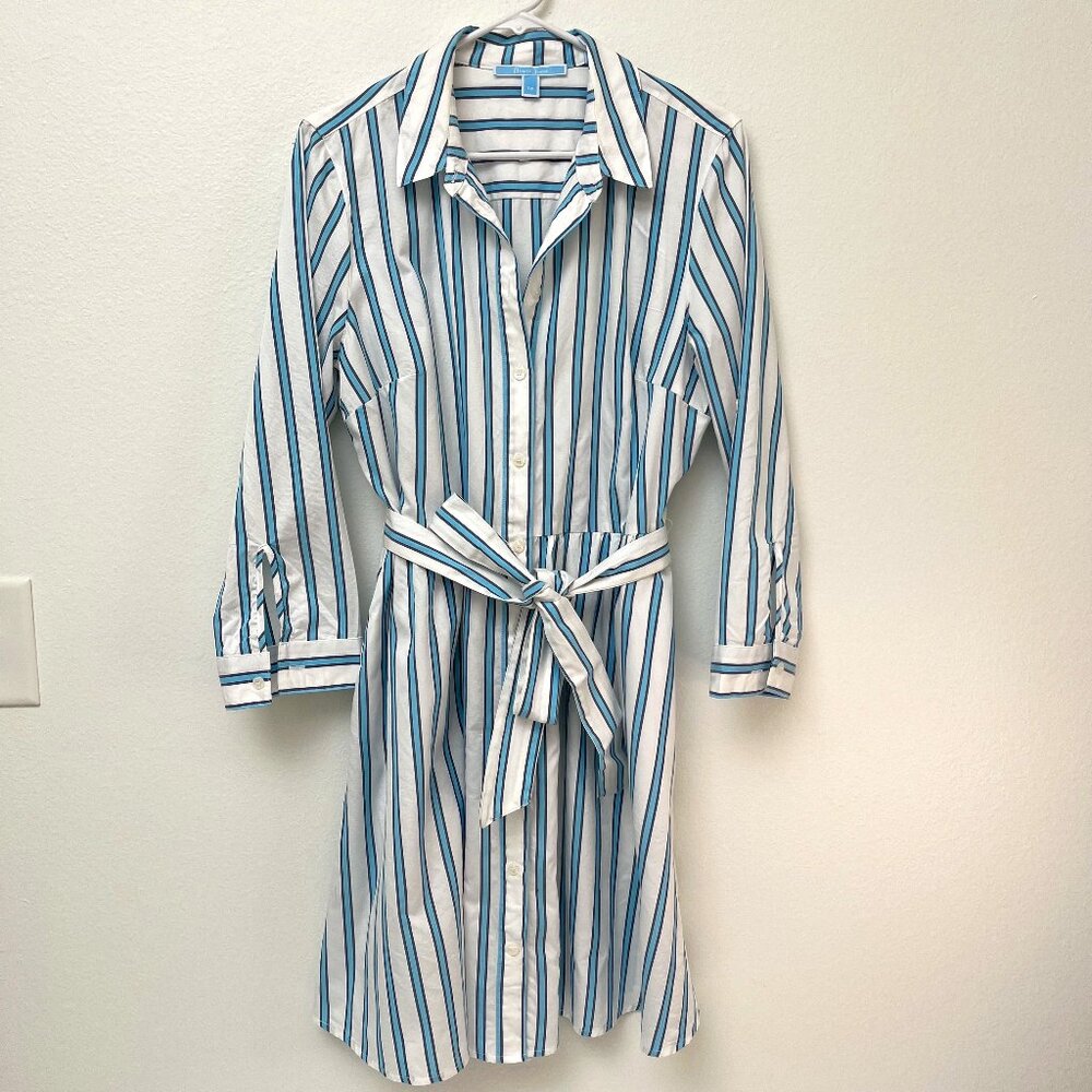Draper James Blue and White Striped Midi Shirt Dress - Picture 3 of 16